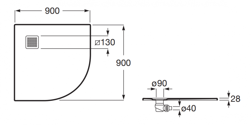 Roca Terran brodzik półokrągły 90x90 z syfonem kompozytowy stonex onyks AP10538438401640