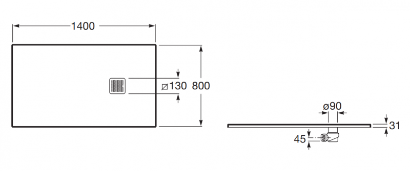 Roca Terran brodzik prostokątny 140x80 z syfonem konglomerat stonex beżowy AP10157832001650