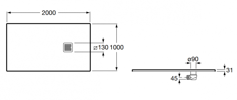 Roca Terran brodzik prostokątny 200x100 z syfonem konglomerat stonex onyks AP1017D03E801640