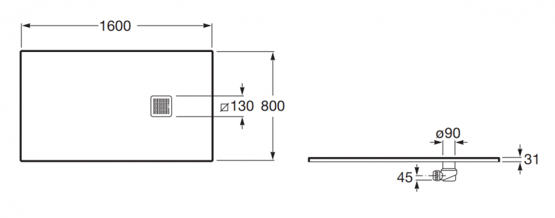 Roca Terran brodzik prostokątny 160x80 z syfonem konglomerat stonex onyks AP10164032001640