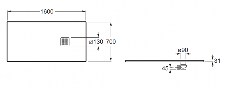 Roca Terran brodzik prostokątny 160x70 z syfonem konglomerat stonex beżowy AP1016402BC01650