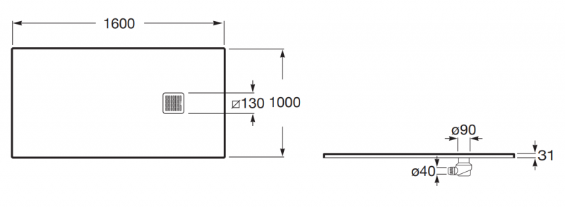 Roca Terran brodzik prostokątny 160x100 z syfonem konglomerat stonex beżowy AP1016403E801650