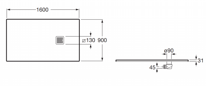 Roca Terran brodzik prostokątny 160x90 z syfonem konglomerat stonex perłowy AP10164038401630