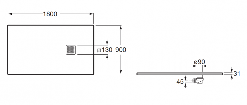 Roca Terran brodzik prostokątny 180x90 z syfonem konglomerat stonex perłowy AP10170838401630