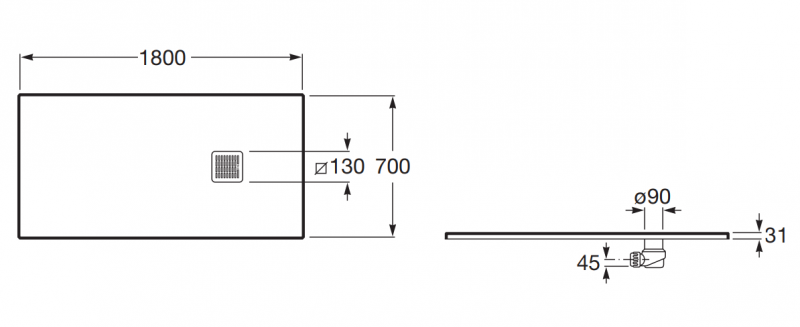 Roca Terran brodzik prostokątny 180x70 z syfonem konglomerat stonex perłowy AP1017082BC01630