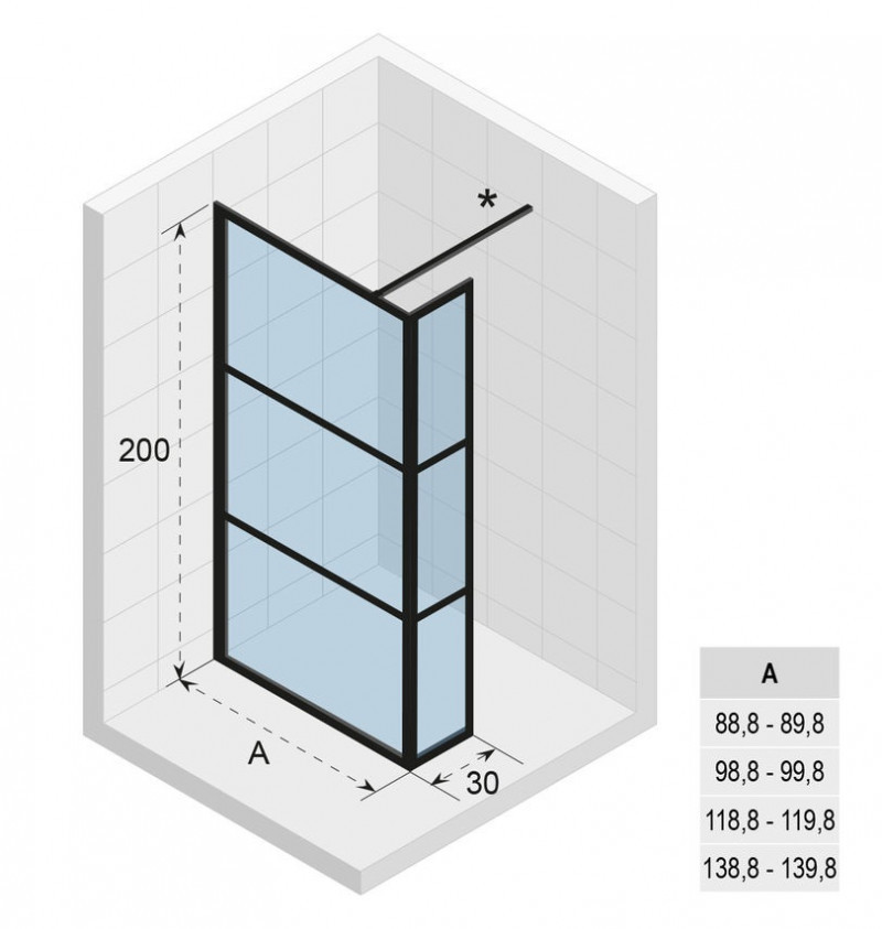 Riho Grid GB402 ścianka kabina typu Walk-In 120x30 cm czarny przeźroczyste RIHO Shield GB4120030