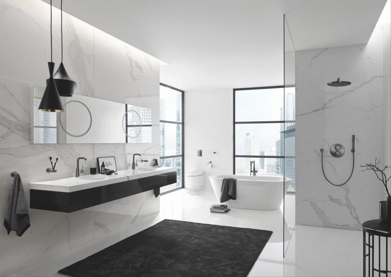 Grohe Essence zestaw podtynkowy z wylewką wannową kompletny grafit polerowany hard graphite