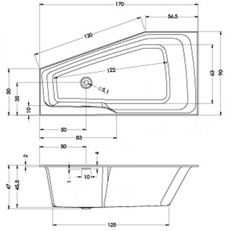 Riho Rethink Space wanna asymetryczna 170x90 prawa z syfonem biały połysk BR15005