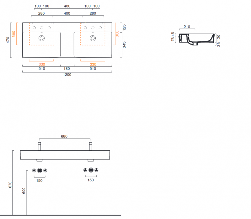 Catalano New Premium umywalka podwójna 120 cm 120x47 biały 112VPUPD00