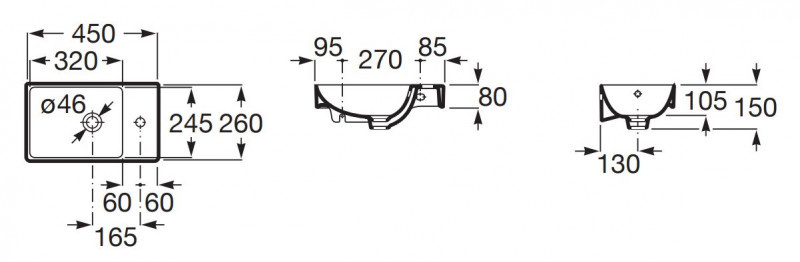 Roca Ona Compacto umywalka wisząca 45x26 Fineceramic biały Supraglaze A327681S00