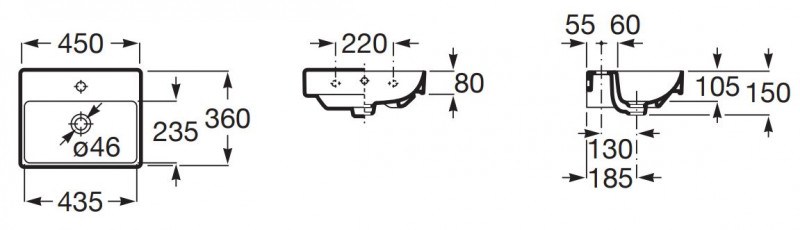 Roca Ona Compacto umywalka wisząca 45x36 Fineceramic biały A327682000