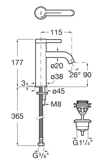 Roca Ona bateria umywalkowa Cold Start z korkiem click-clack czarny matowy A5A3A9ENB0