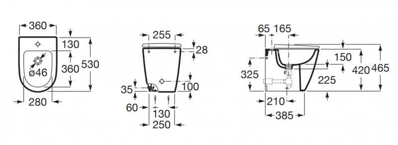 Roca Ona Rimless bidet stojący przyścienny 53x36 cm biały Supraglaze A357687S00