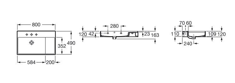 Roca Inspira Square umywalka wisząca 80cm 80x49 Supraglaze A32752BS00