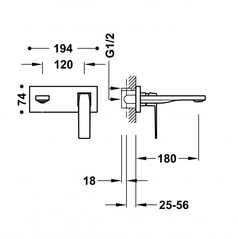 Tres Slim Exclusive bateria umywalkowa podtynkowa wylewka 180 mm 24-K złoto matowe 20230011OM