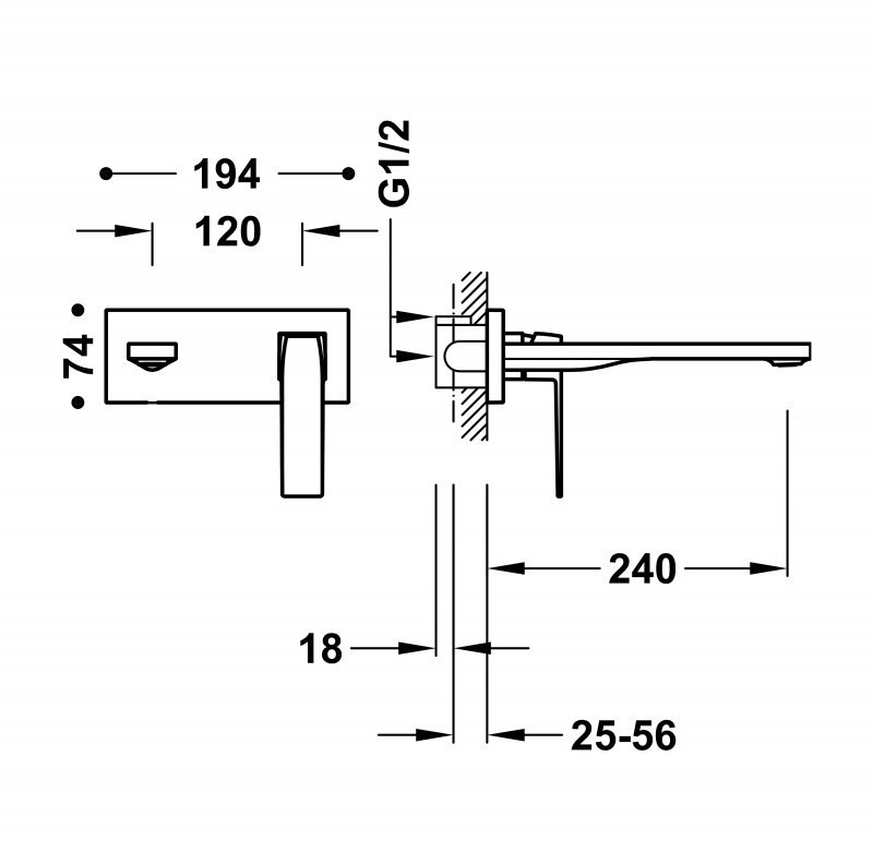 Tres Slim Exclusive bateria umywalkowa podtynkowa wylewka 240 mm 24-K złoto 20230012OR