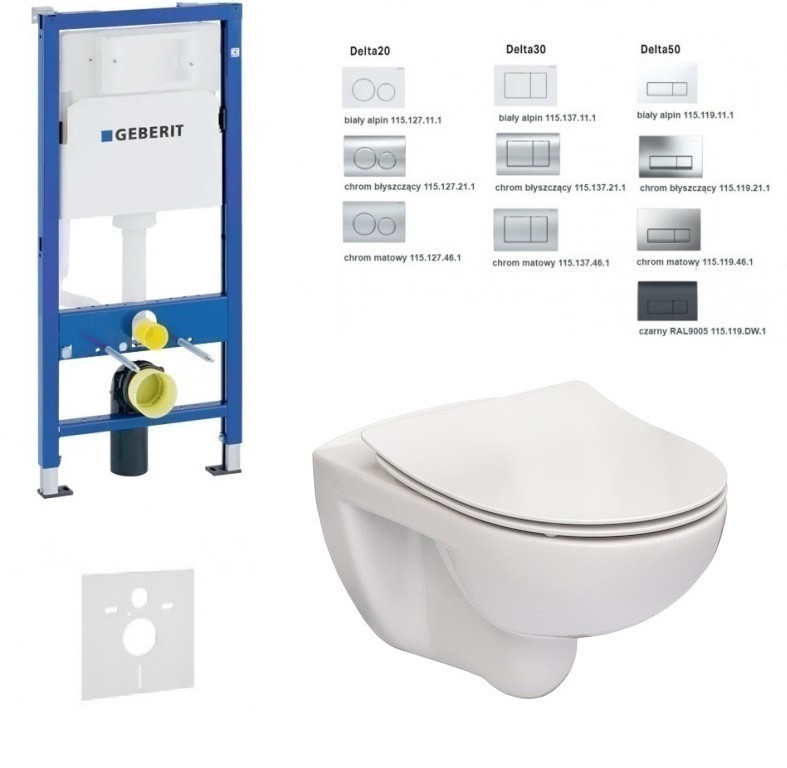 Geberit Duofix Delta + Roca Victoria Rimless - Zestaw 6w1 - kompletny stelaż + muszla + deska wolnoopadająca slim