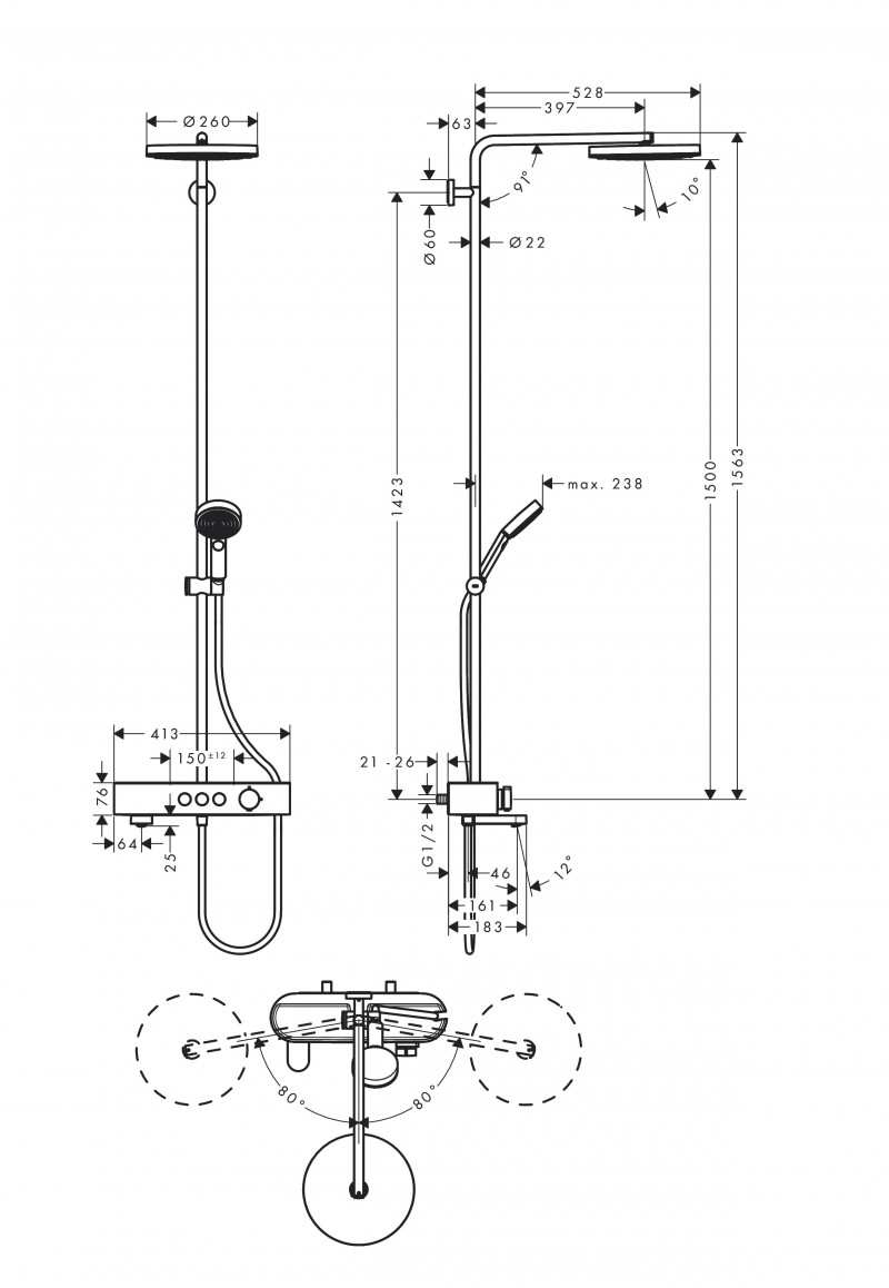 Hansgrohe Pulsify S Komplet prysznicowy 260 1jet z baterią wannową ShowerTablet Select 400 chrom 24230000