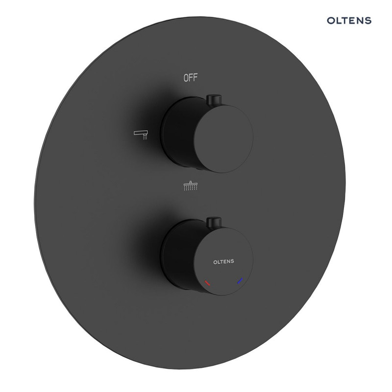 Oltens Katla komplet zestaw termostatyczny podtynkowy z deszczownicą 30 cm i słuchawką czarny matowy 36608300