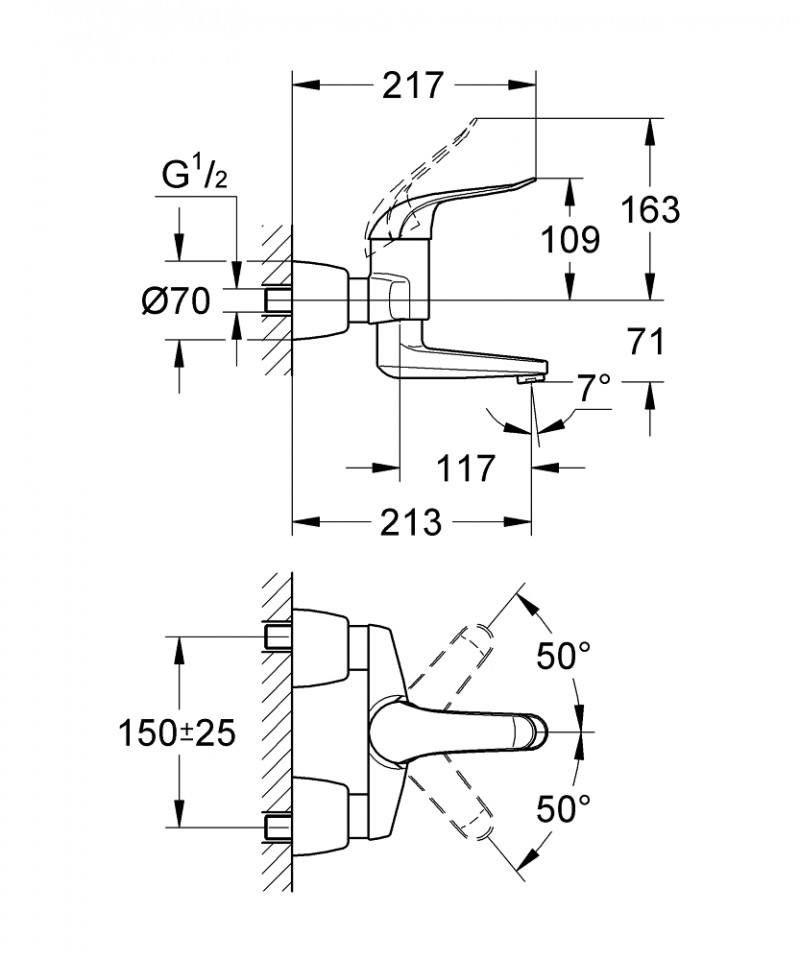 Grohe Euroeco Special bateria umywalkowa ścienna chrom 32771000