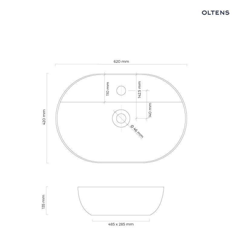 Oltens Hamnes Thin umywalka 62x42 cm stawiana na blat z otworem, z powłoką SmartClean czarny mat 41814300