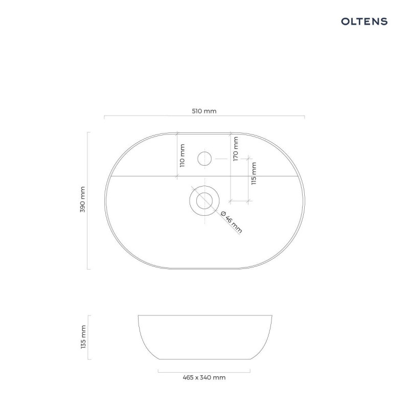 Oltens Hamnes Thin umywalka 51x39 cm stawiana na blat z otworem, z powłoką SmartClean biała 41813000