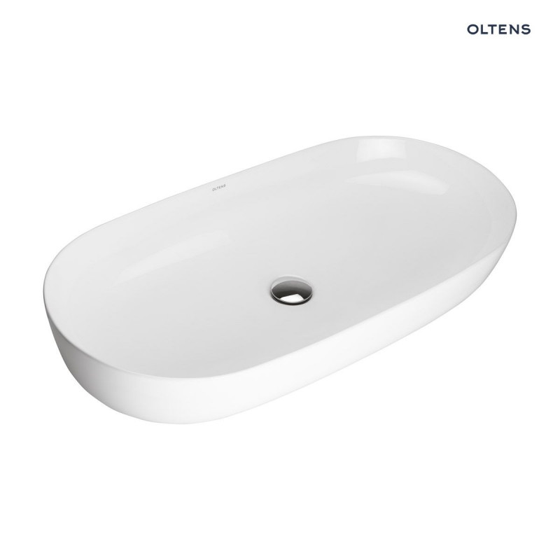 Oltens Hamnes Thin umywalka 80x40 cm nablatowa owalna z powłoką SmartClean biała 40821000