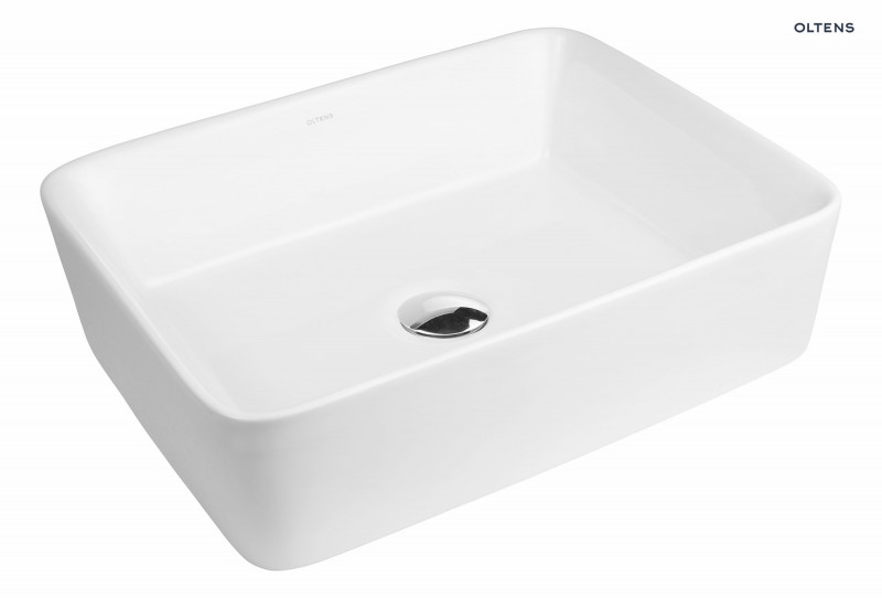 Oltens Forde umywalka 48x37 cm nablatowa prostokątna z powłoką SmartClean biała 40814000