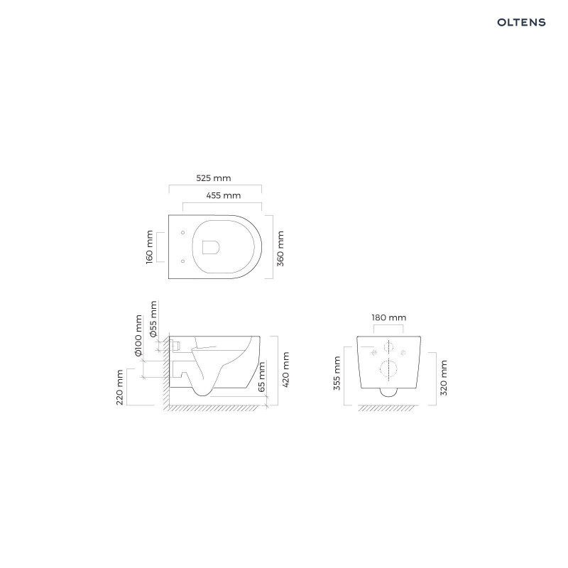 Oltens Holsted zestaw muszla wisząca PureRim z powłoką SmartClean z deską wolnoopadającą biały 42517000