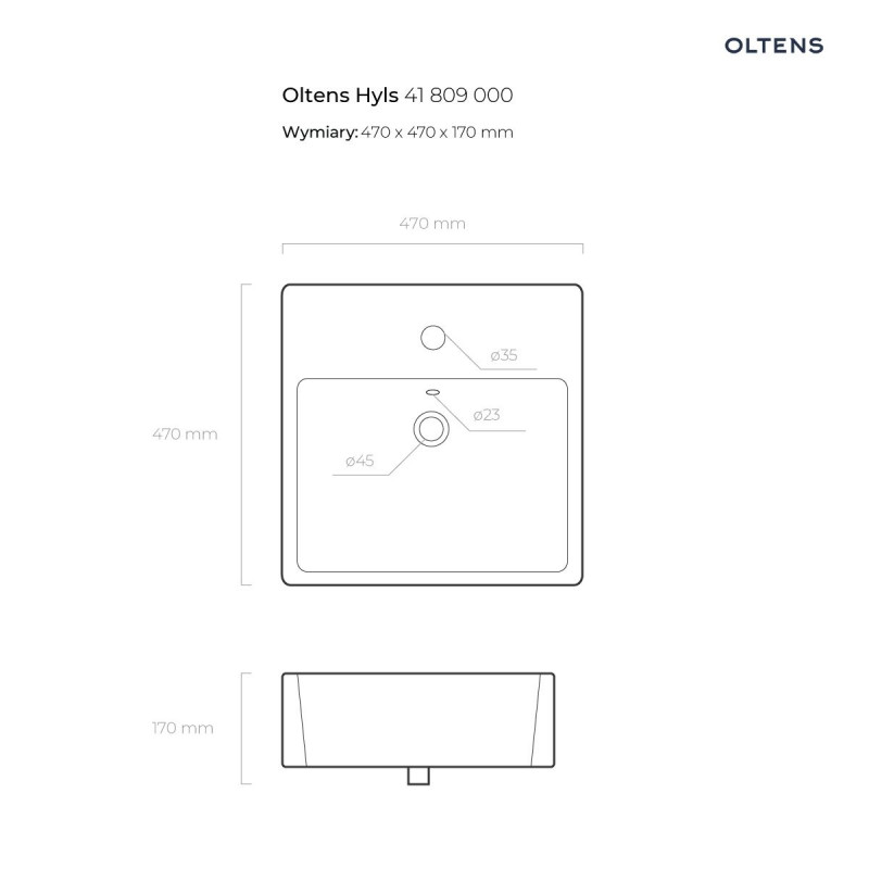 Oltens Hyls umywalka 47x47 cm nablatowa kwadratowa z powłoką SmartClean biała 41809000