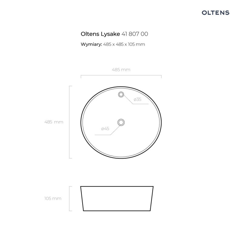 Oltens Lysake umywalka 48,5 cm nablatowa okrągła z powłoką SmartClean biała 41807000