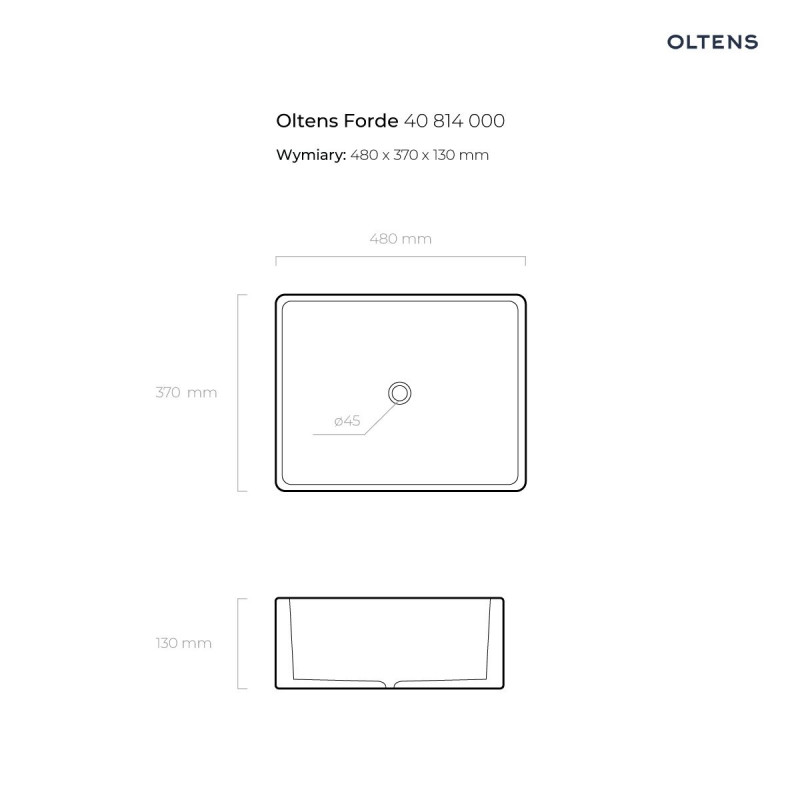 Oltens Forde umywalka 48x37 cm nablatowa prostokątna z powłoką SmartClean biała 40814000