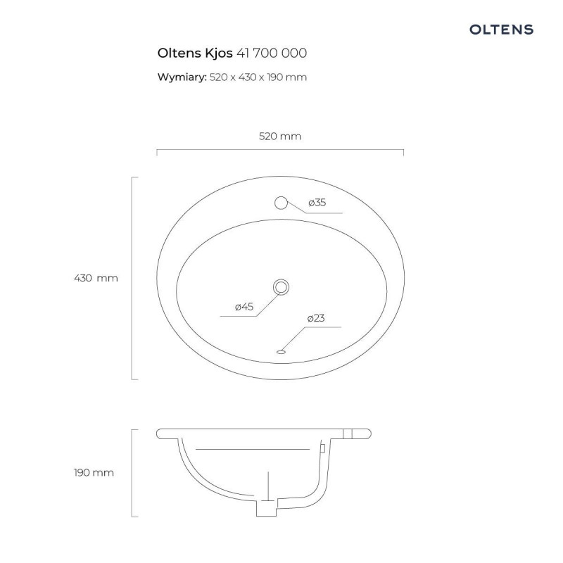 Oltens Kjos umywalka 52x43 cm wpuszczana w blat owalna z powłoką SmartClean biała 41700000