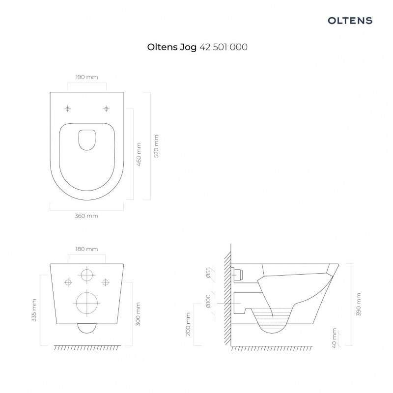 Oltens Jog zestaw muszla WC wisząca PureRim z powłoką SmartClean z deską wolnoopadającą Slim 42505000