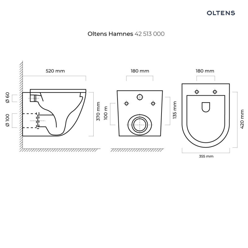 Oltens Hamnes zestaw muszla wisząca PureRim z powłoką SmartClean z deską wolnoopadającą Slim biały 42515000