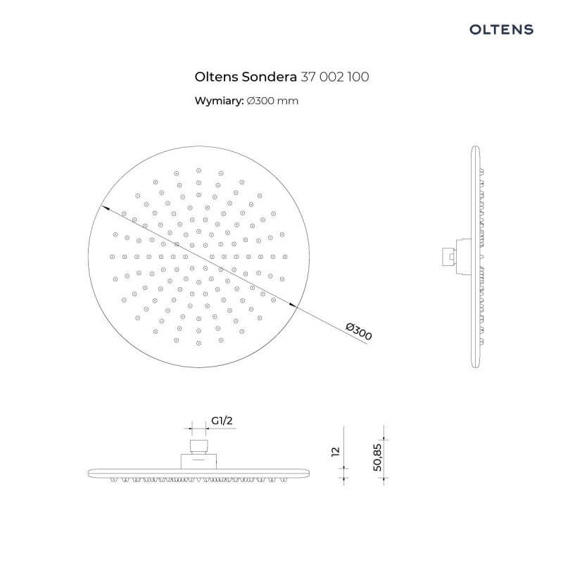 Oltens Katla komplet zestaw termostatyczny podtynkowy z deszczownicą 30 cm i słuchawką chrom 36608100