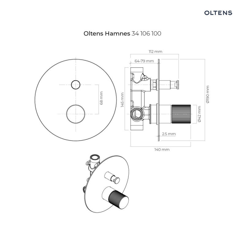 Oltens Hamnes komplet zestaw podtynkowy z deszczownicą 30 cm i słuchawką chrom 36607100