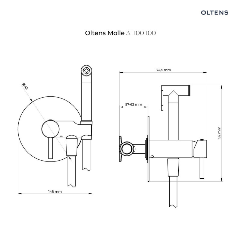 Oltens Molle bidetka bateria bidetowa podtynkowa ze słuchawką chrom 31100100