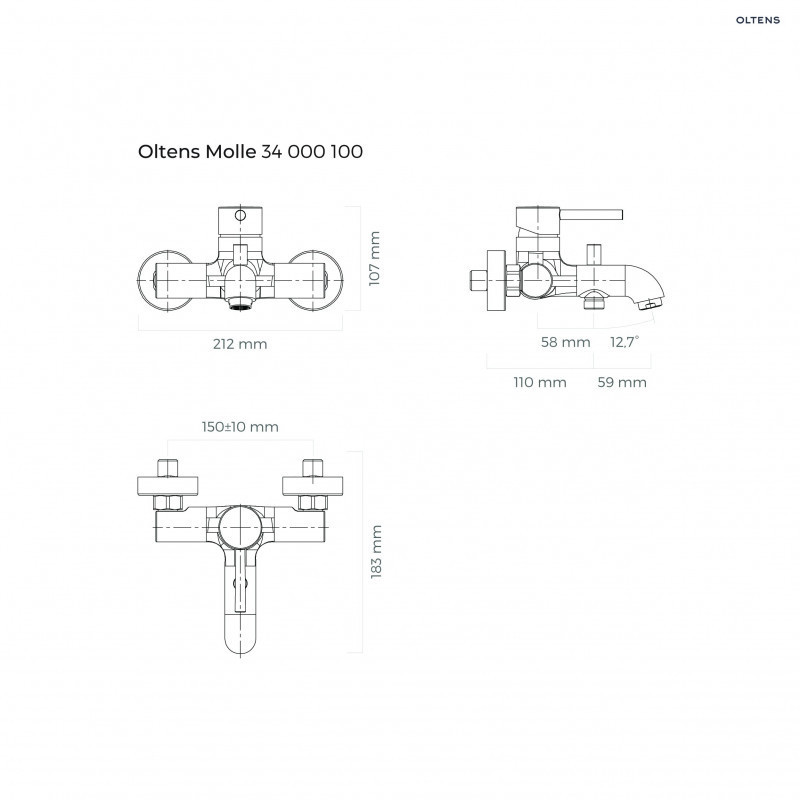 Oltens Molle bateria wannowa ścienna złoty 34000800