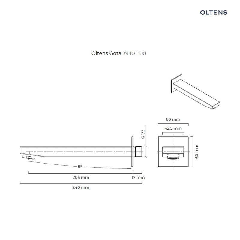 Oltens Gota wylewka wannowa podtynkowa 20,6 cm czarny mat 39101300