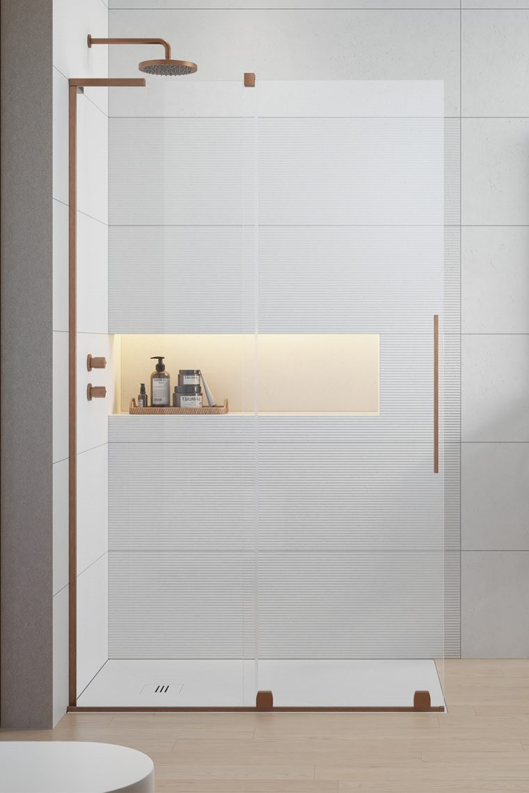 Radaway Furo SL Brushed Copper kabina typu Walk-In ścianka suwana 80 cm lewa miedź szczotkowana przeźroczyste Easy Clean 10306438-93-01L + 10110394-01-01