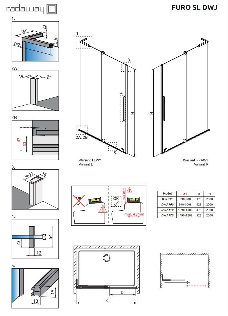 Radaway Furo SL DWJ drzwi do wnęki przesuwne 90 cm prawe chrom przeźroczyste Easy Clean 10307472-01-01R + 10110430-01-01