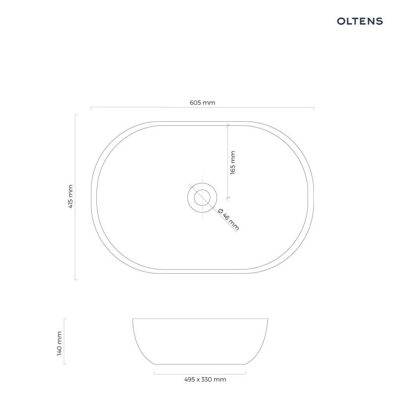 Oltens Hamnes Thin umywalka 60,5x41,5 cm nablatowa owalna biała 40320000