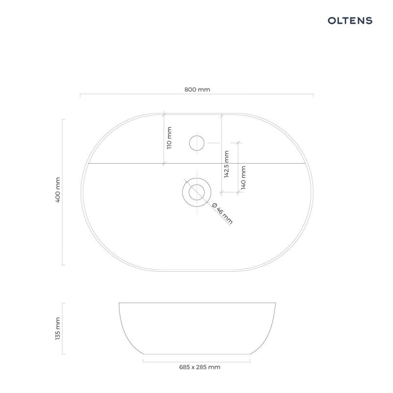 Oltens Hamnes Thin umywalka 80x40 cm stawiana na blat z otworem biała 41315000