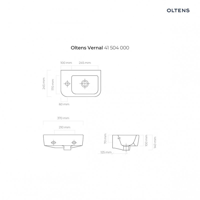 Oltens Vernal mała umywalka wisząca  lewa 37x24,5  biały 41004000