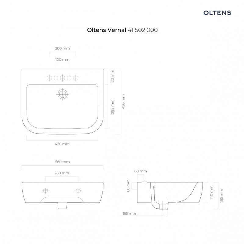 Oltens Vernal umywalka wisząca 56x45 biały 41002000