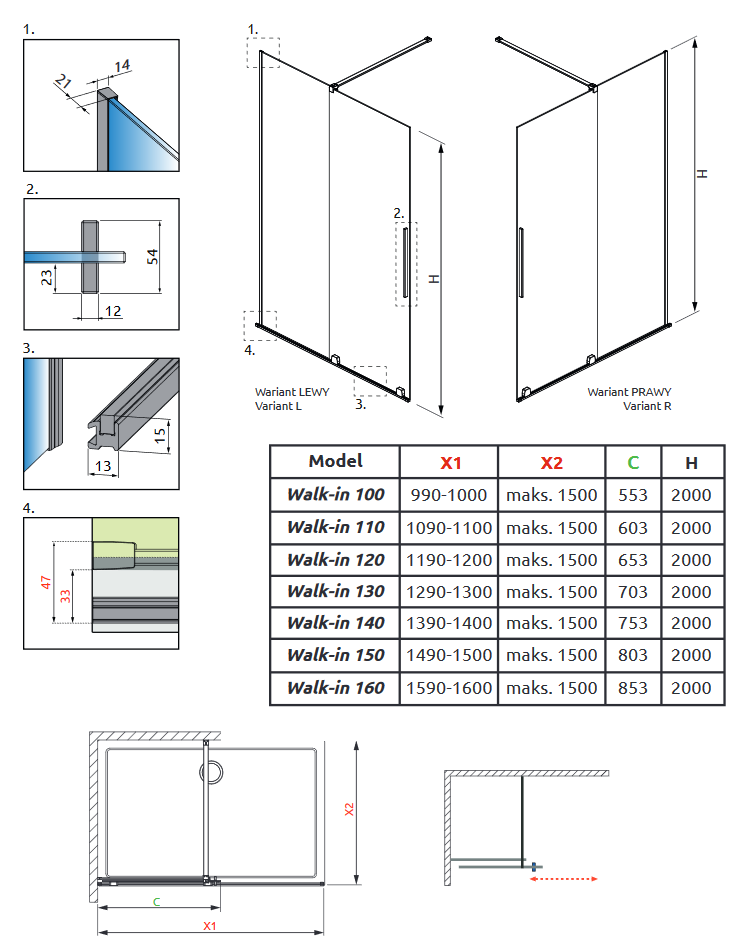 Radaway Furo Brushed Nickel kabina typu Walk-In ścianka suwana 160 cm prawa nikiel szczotkowany przeźroczyste Easy Clean 10106838-91-01R + 10110794-01-01