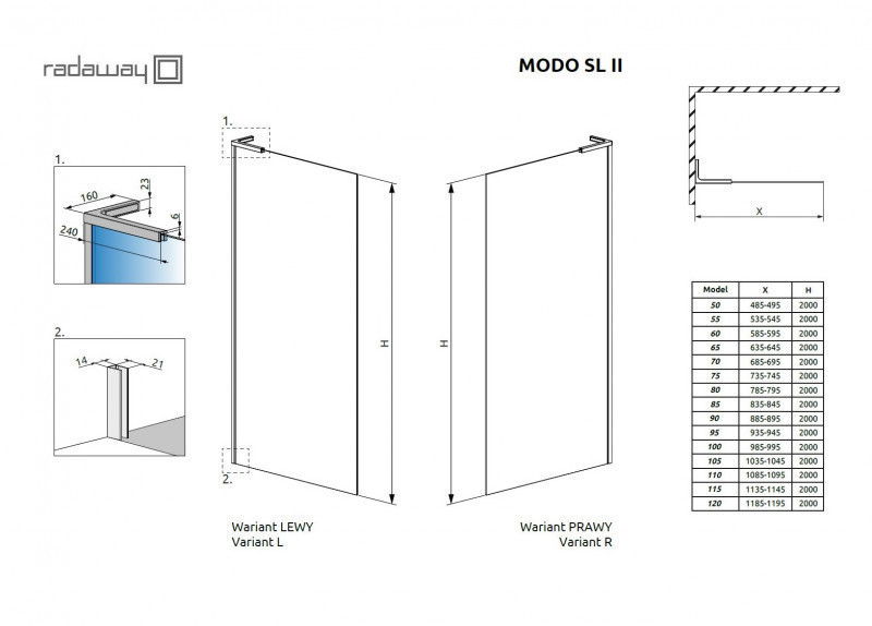 Radaway Modo SL Brushed Gold II kabina typu Walk-In 115 lewa złoty szczotkowany przeźroczyste Easy Clean 10319115-99-01L