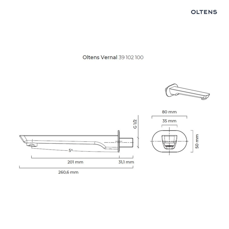 Oltens Vernal wylewka wannowa chrom 39102100