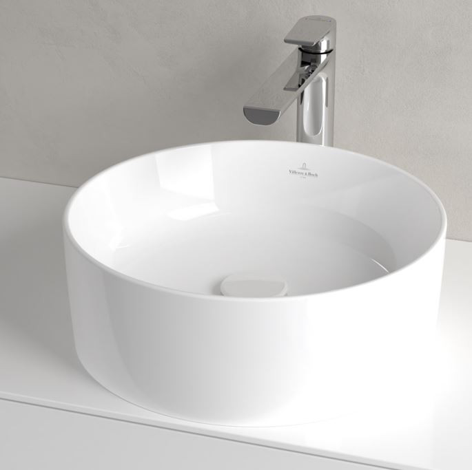 Villeroy&Boch Collaro umywalka nablatowa / stawiana na blat okrągła 40 cm biała weiss alpin CeramicPlus 4A1840R1